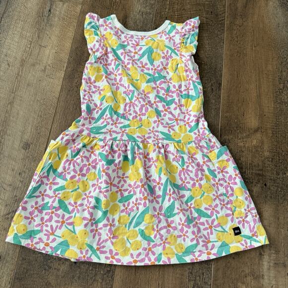TEA COLLECTION Dress Flutter Sleeve Pocket Dress Girls Size 5 Yellow Floral - Picture 7 of 7
